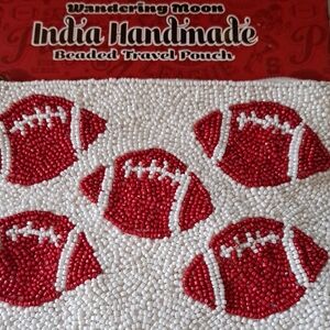 Wandering Moon Red and White Beaded Travel Pouch